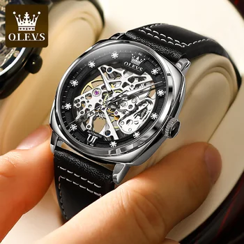 OLEVS Homens Luxo Automático do Relógio Mecânico Esqueleto de Design de Moda Casual Impermeável Relógios Para Homens relógio de Pulso reloj hombre