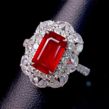 Vintage Princess Cristal Vermelho Rubi Pedras preciosas, Diamantes, Anéis para as Mulheres 18k de Ouro Branco Cheio de Finas Jóias Bijoux Bague Banda de Presentes