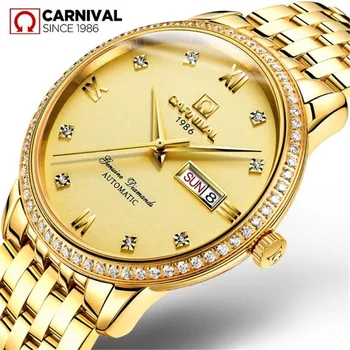 O CARNAVAL Marca Negócios de Moda Relógio de Luxo Para Homens relógio de Pulso Automático Impermeável Ouro Calendário Vestido de Relógio Relógio Masculino