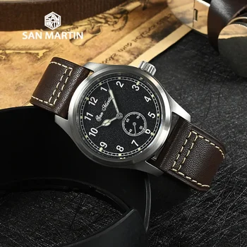 San Martin Militares estilo retro relógio de quartzo de 37MM safira homens cronómetro 6004 correia de pulso acessórios relógio masculino 2022