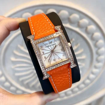 Tendência de moda H Assistir a Mulher do Relógio Digital com Escala de Dois Agulha Design Branco Luxo Total de Diamante Lichee Correia Watch Mulheres