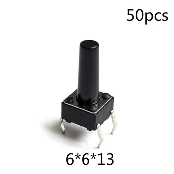 50pcs/monte 6*6*13 mm 4 PIN Tactil Tato 12V Botão de pressão Interruptor Micro-Interruptor de ligação Direta na Auto-Reset Topo