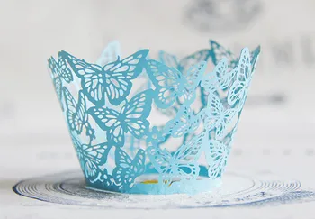 Frete grátis azul linda borboleta de papel de decoração de bolo de copos para festa de casamento, de aniversário, cupcakes wrappers