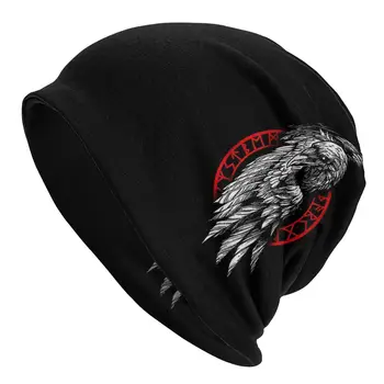 Vermelho Vegvisir Raven Bonnet Homme Inverno Quente Viking Skullies Beanies Caps Criativo Tecido Chapéus