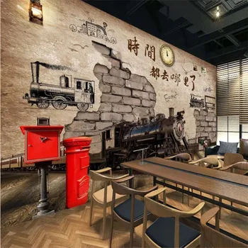 Retro Nostálgico Revolução Industrial Era Murais Gasto de Cimento Fundo do Restaurante Café Bar de Decoração de Papel de Parede 3D