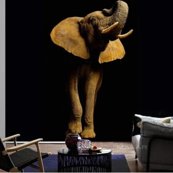 Personalizados em 3D papel de parede mural elefante animal preto varanda fundo do sofá na parede do fundo da decoração pintura mural