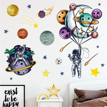 Criativo planeta do espaço do astronauta adesivo de parede janela de uma loja de decoração de parede autocolante